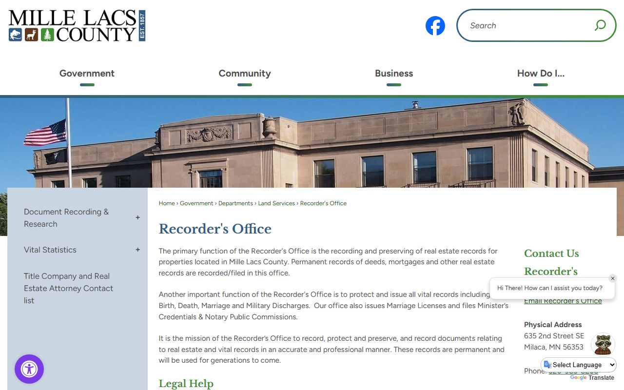 Mille Lacs County Court Administrator separate Recorder records page