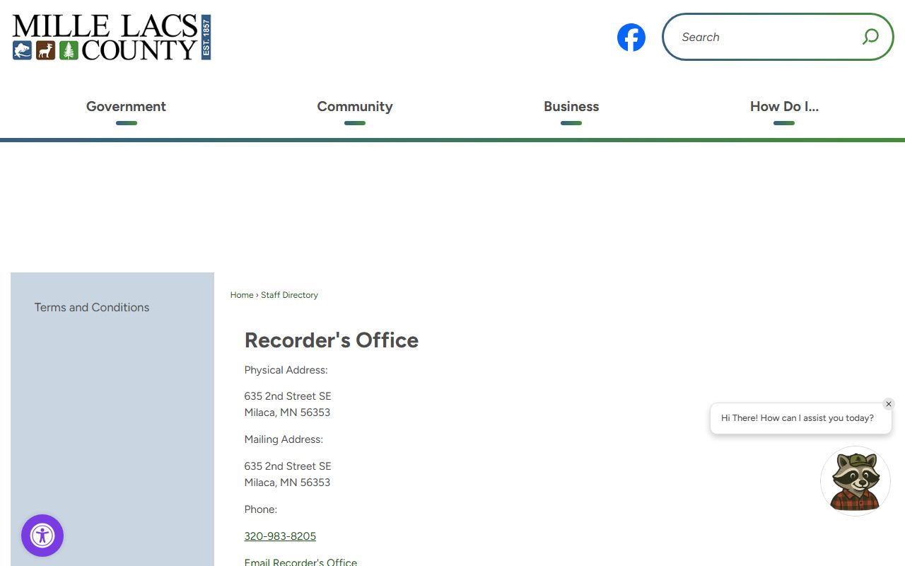 Mille Lacs County Court Administrator separate Recorder staff directory