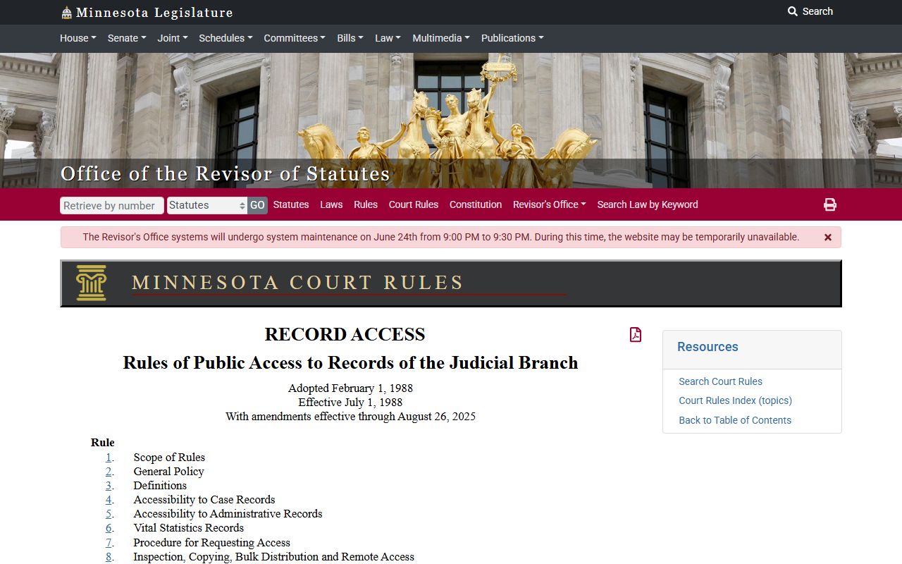 Mille Lacs County court dockets Minnesota Rules of Public Access