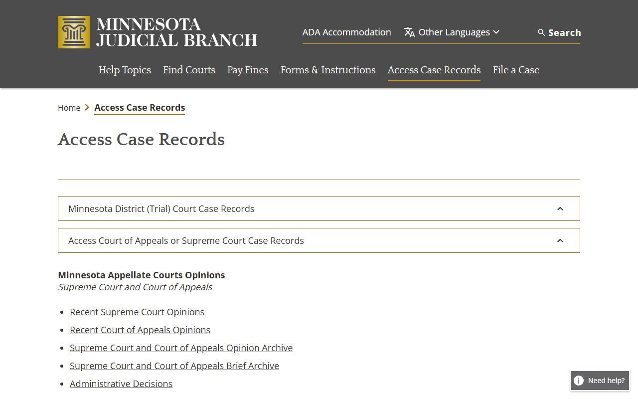 Mille Lacs County court records Judicial Branch access case records page