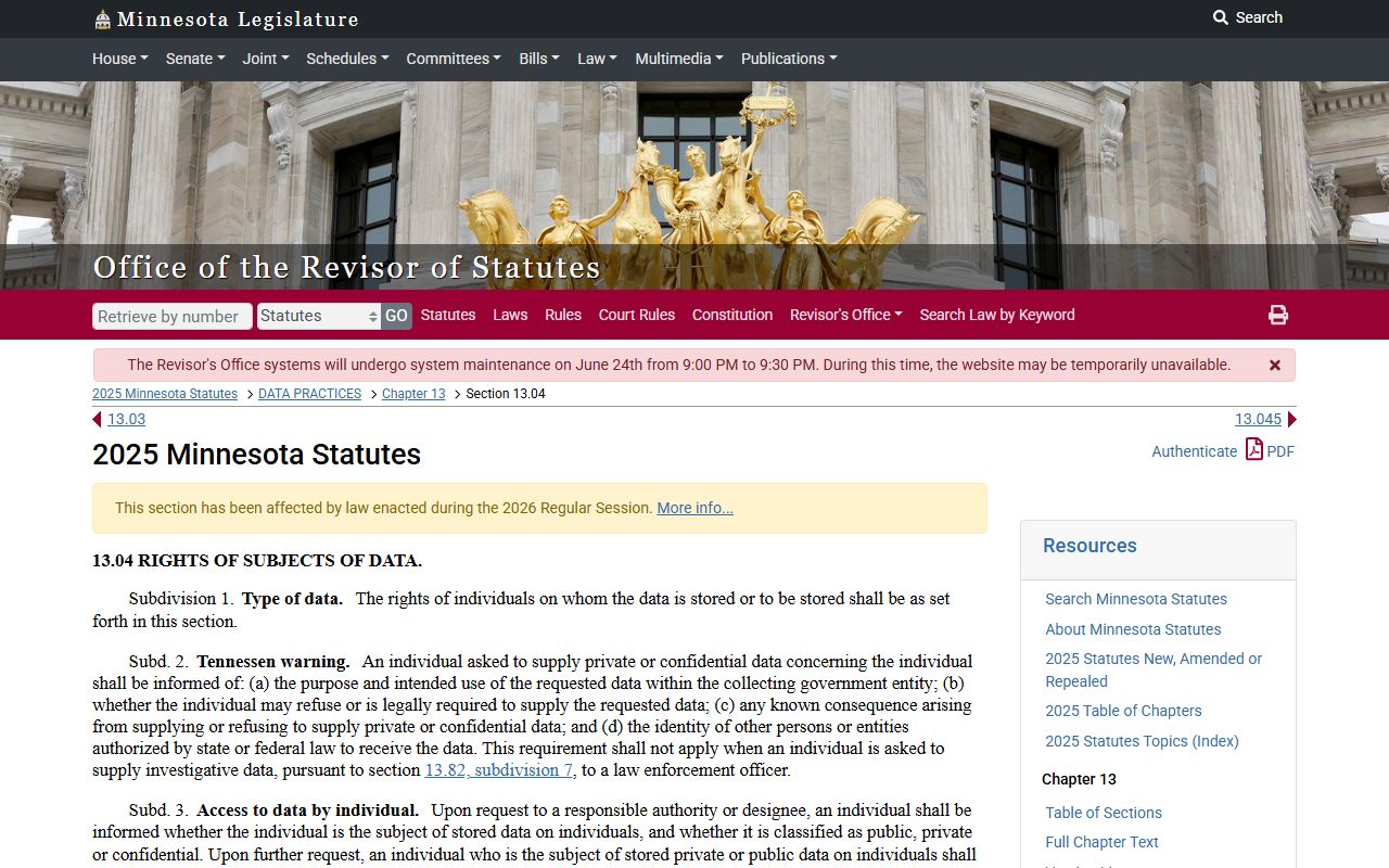 Mille Lacs County court records data subject access statute