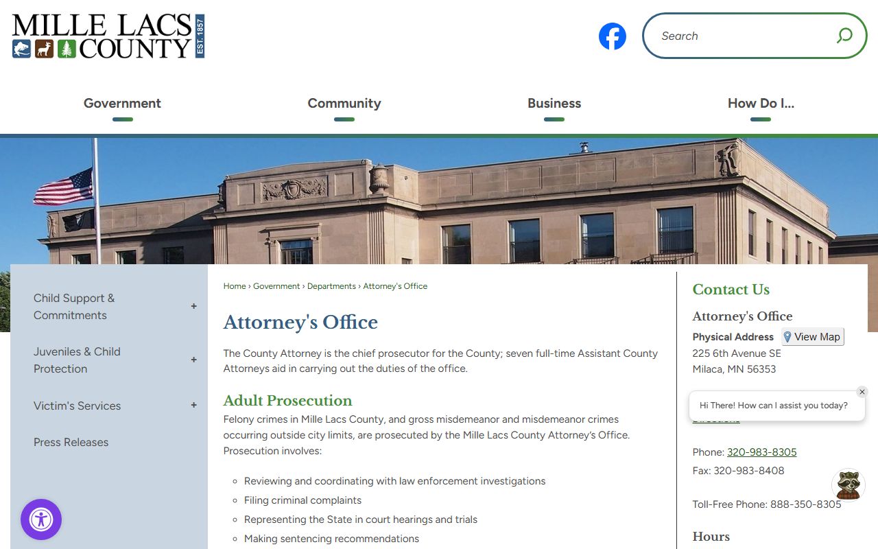 Mille Lacs County criminal court records County Attorney page