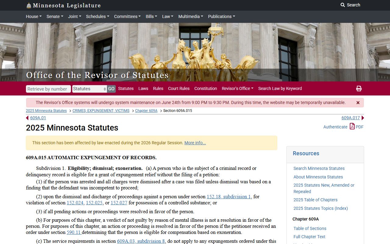 Mille Lacs County criminal court records automatic expungement