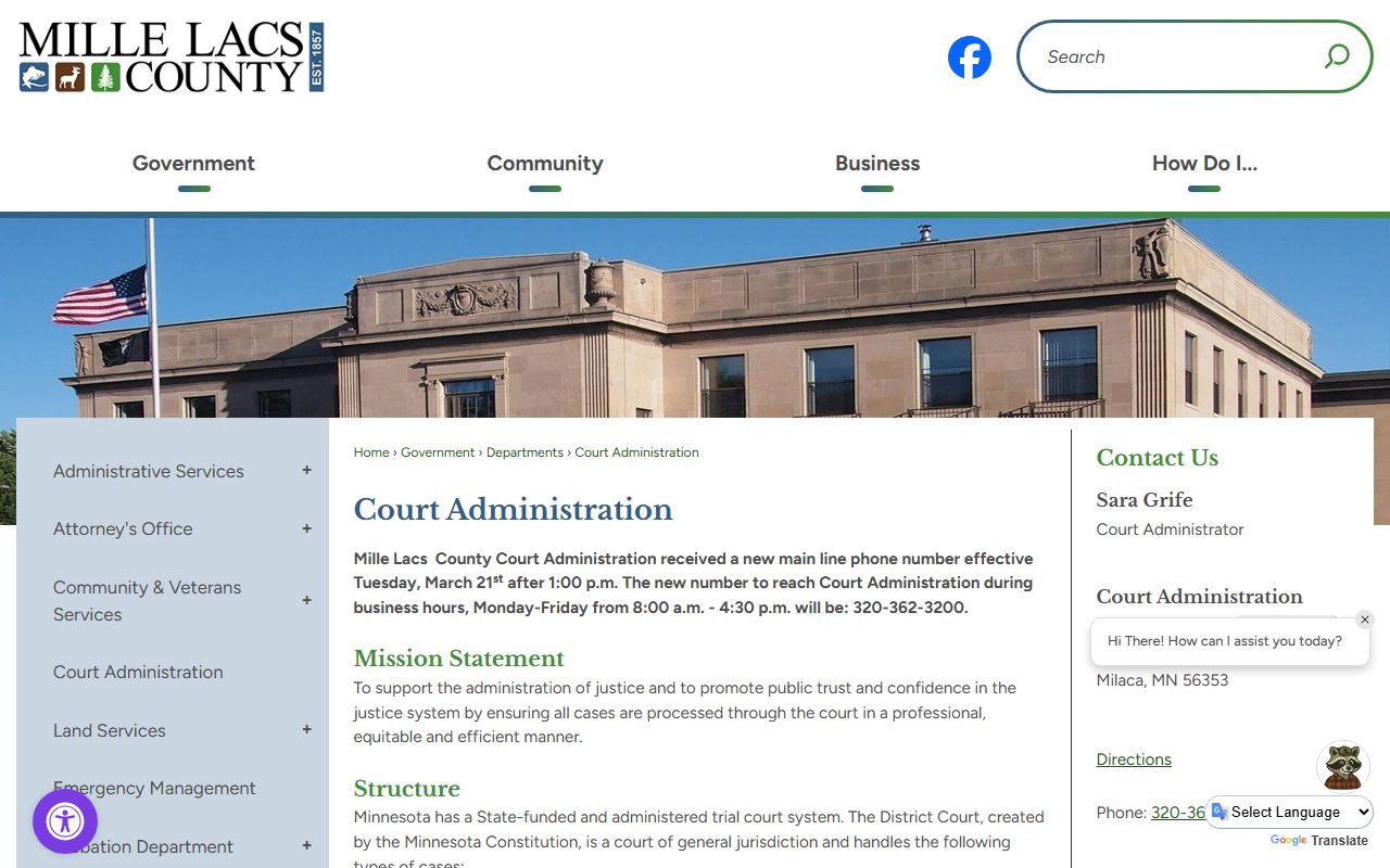 Mille Lacs County court records Court Administration page