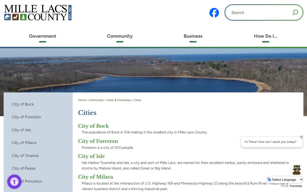 Mille Lacs County court records city information page