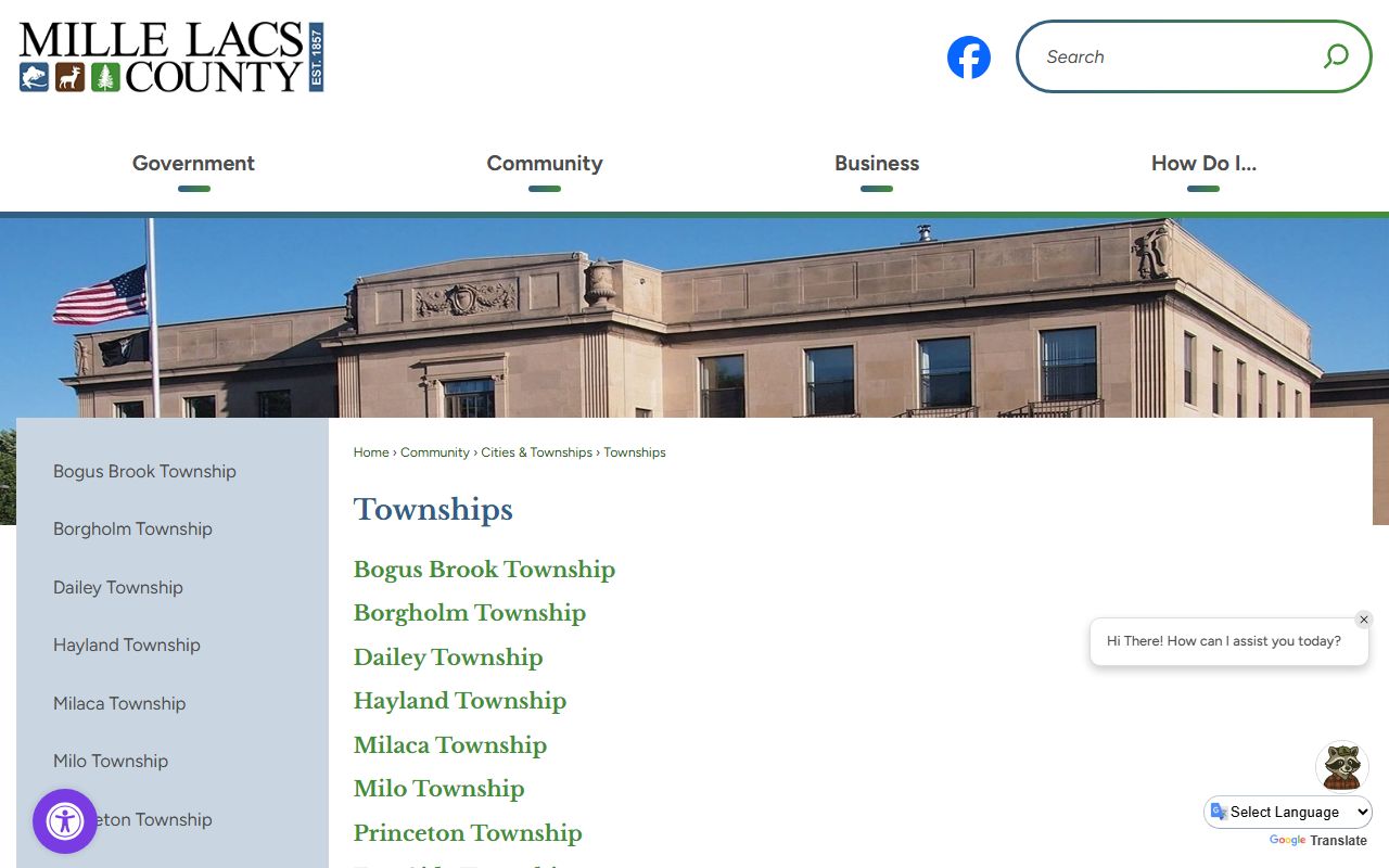 Mille Lacs County court records township information page