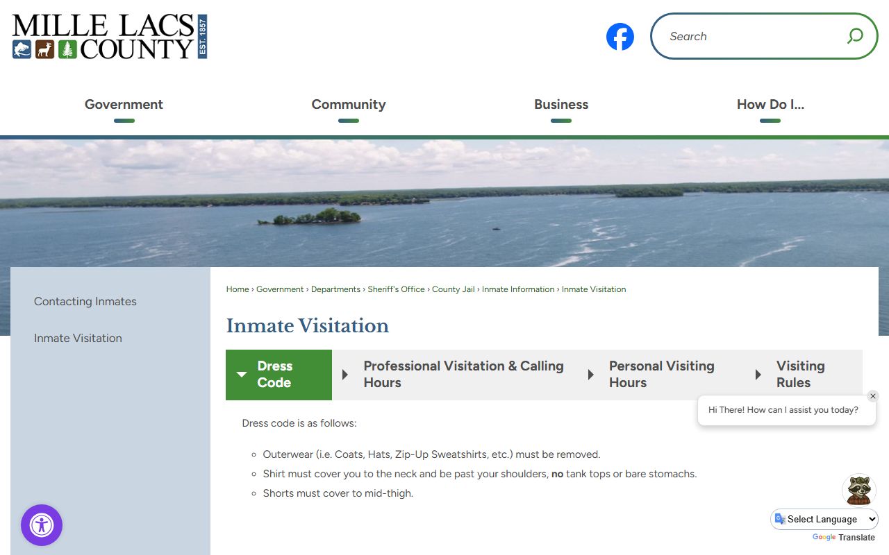 Mille Lacs County inmate records visitation schedule