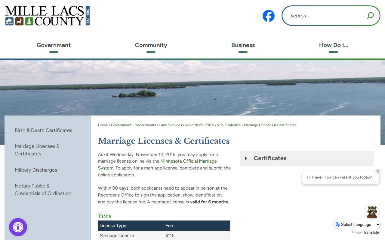 Mille Lacs County marriage and divorce records marriage license page