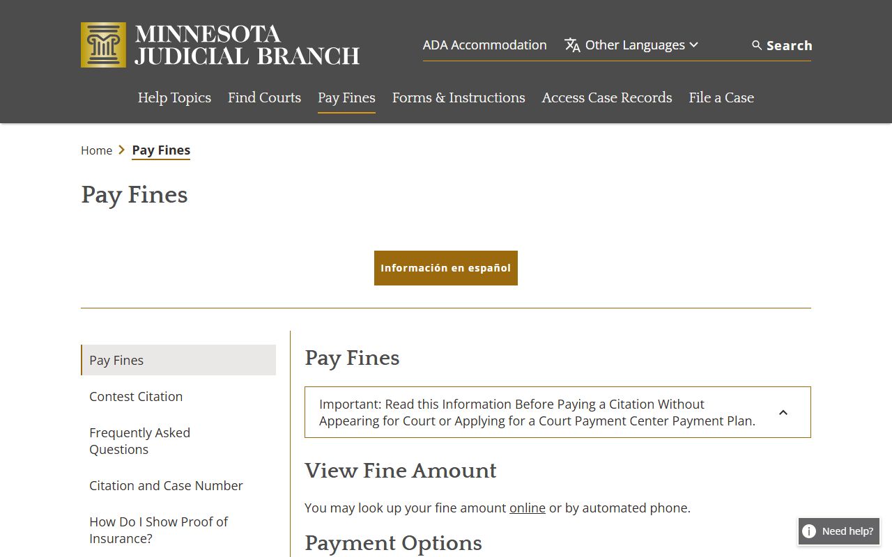 Mille Lacs County traffic court records Minnesota pay a fine page