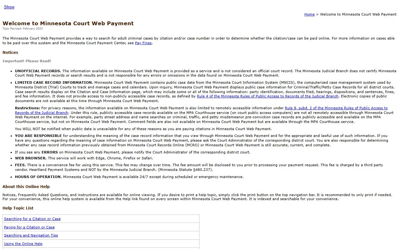 Mille Lacs County traffic court records Web Payment help