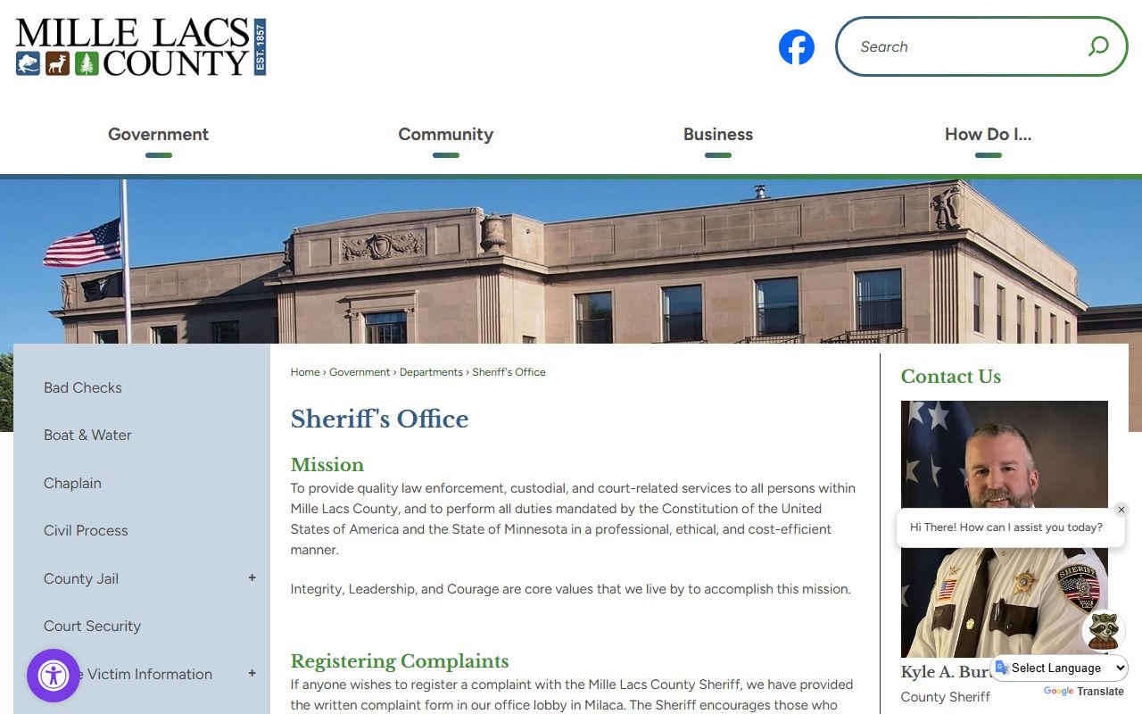 Mille Lacs County warrant records Sheriff's Office page